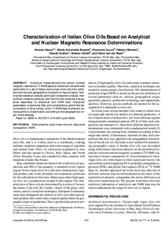 Characterization of Italian olive oils based on analytical and nuclear ...