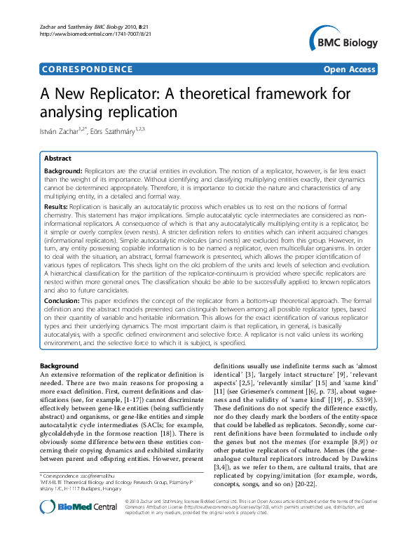 (PDF) A New Replicator: A theoretical framework for analysing replication