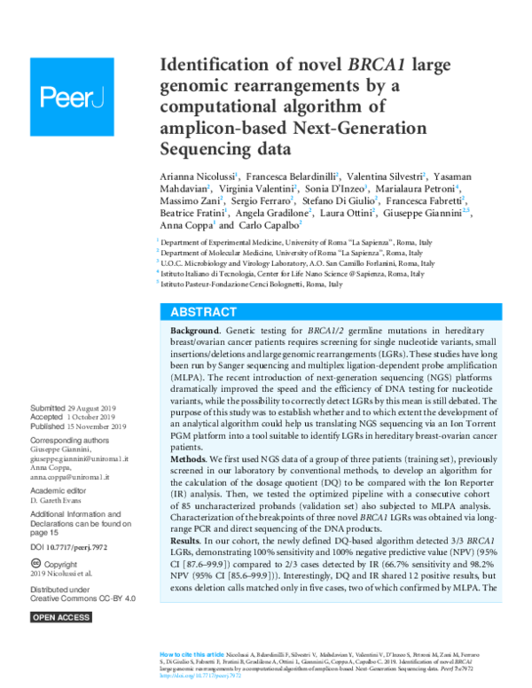 (PDF) Identification of novel BRCA1 large genomic rearrangements by a ...