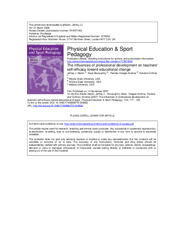 (PDF) The influences of professional development on teachers' self ...