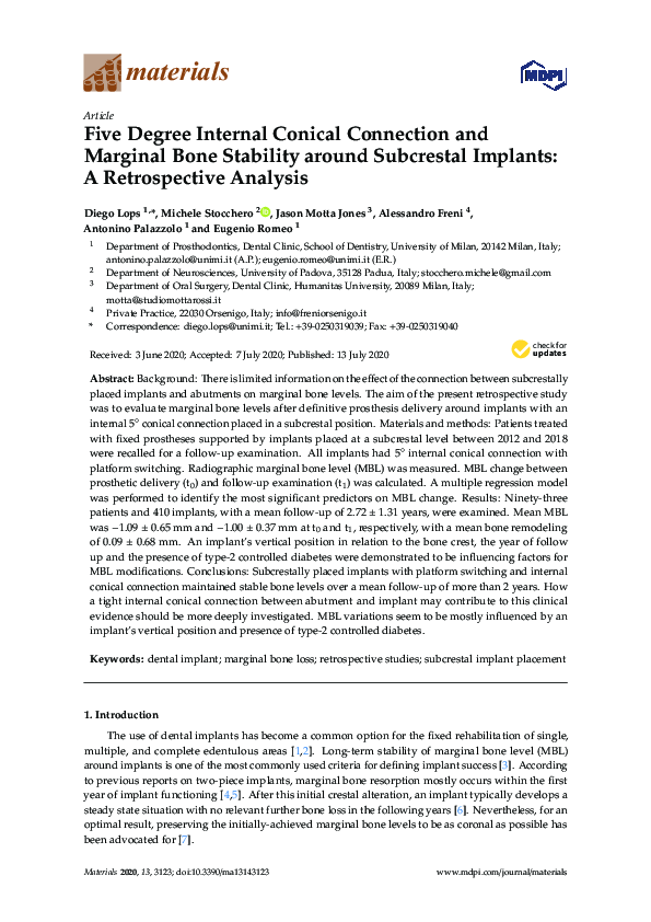 (PDF) Five Degree Internal Conical Connection and Marginal Bone ...