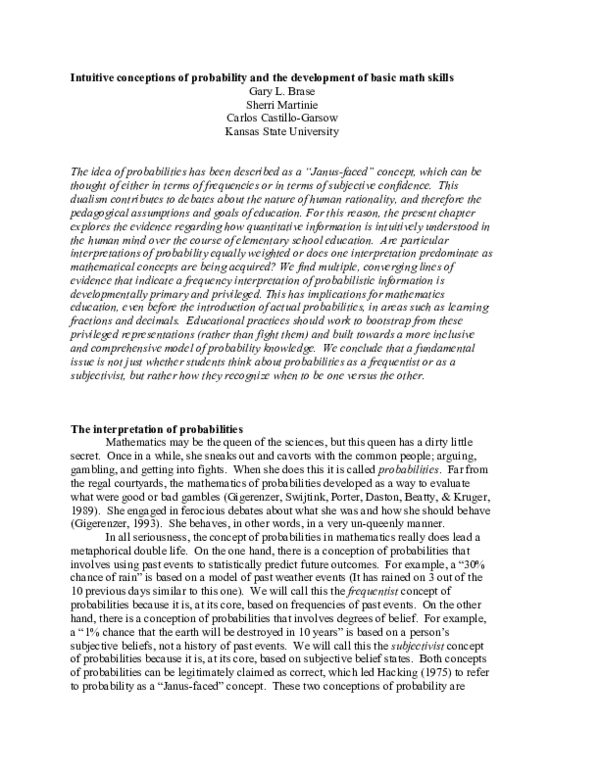 (PDF) Intuitive Conceptions of Probability and the Development of Basic ...