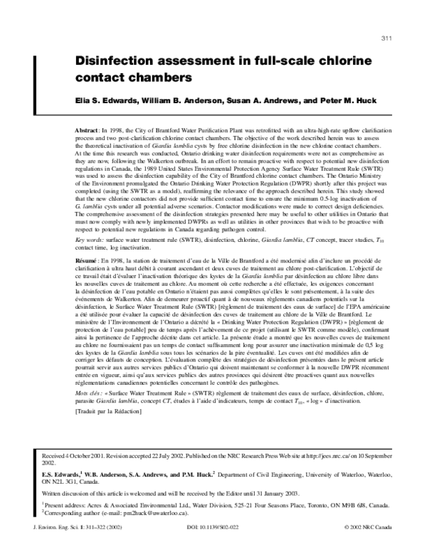 (PDF) Disinfection assessment in fullscale chlorine contact chambers