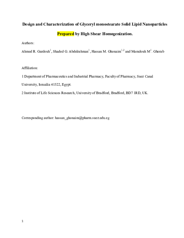 (PDF) Design and Characterization of Glyceryl Monostearate Solid Lipid ...