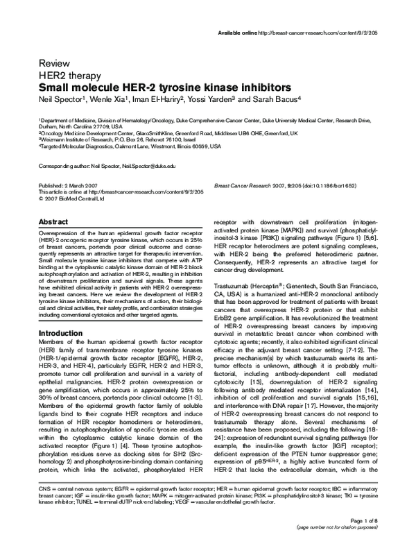 (PDF) HER2 therapy. Small molecule HER-2 tyrosine kinase inhibitors