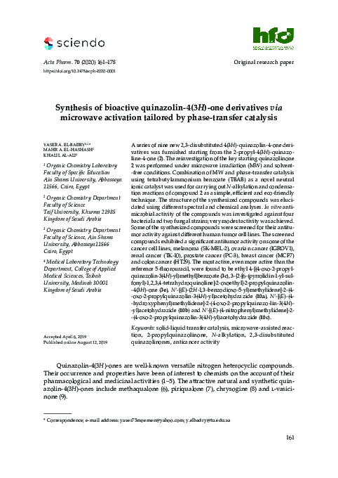 (PDF) Synthesis of bioactive quinazolin-4(3H)-one derivatives via ...