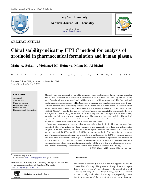 (PDF) Chiral stability-indicating HPLC method for analysis of ...