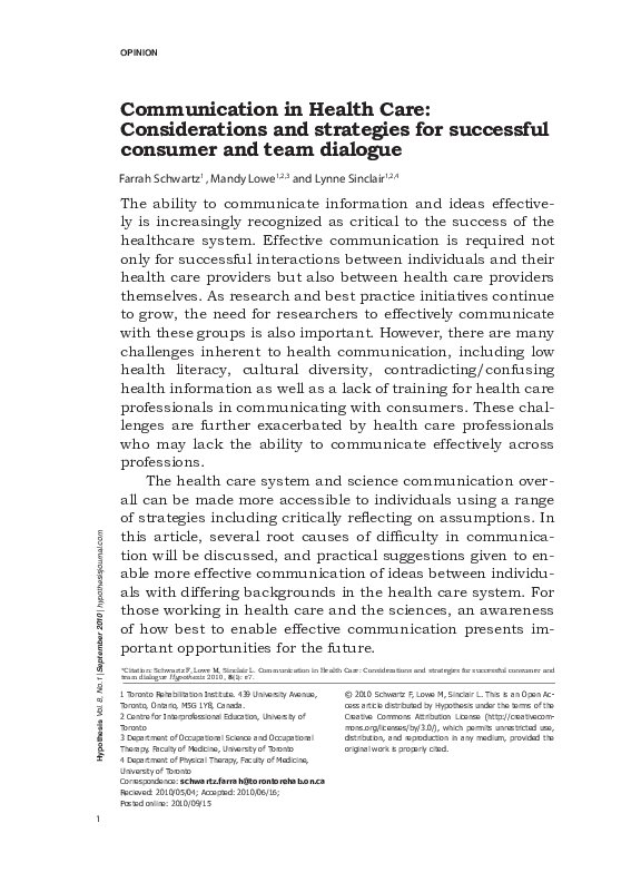 (PDF) Communication in Healthcare: Considerations and strategies for ...