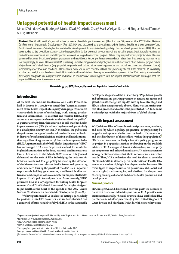 (PDF) Untapped potential of health impact assessment