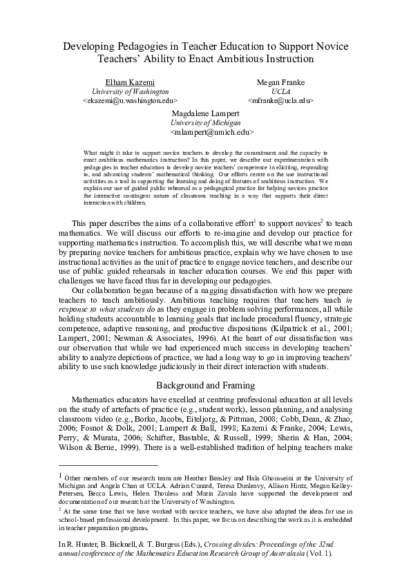 (PDF) Developing Pedagogies in Teacher Education to Support Novice ...