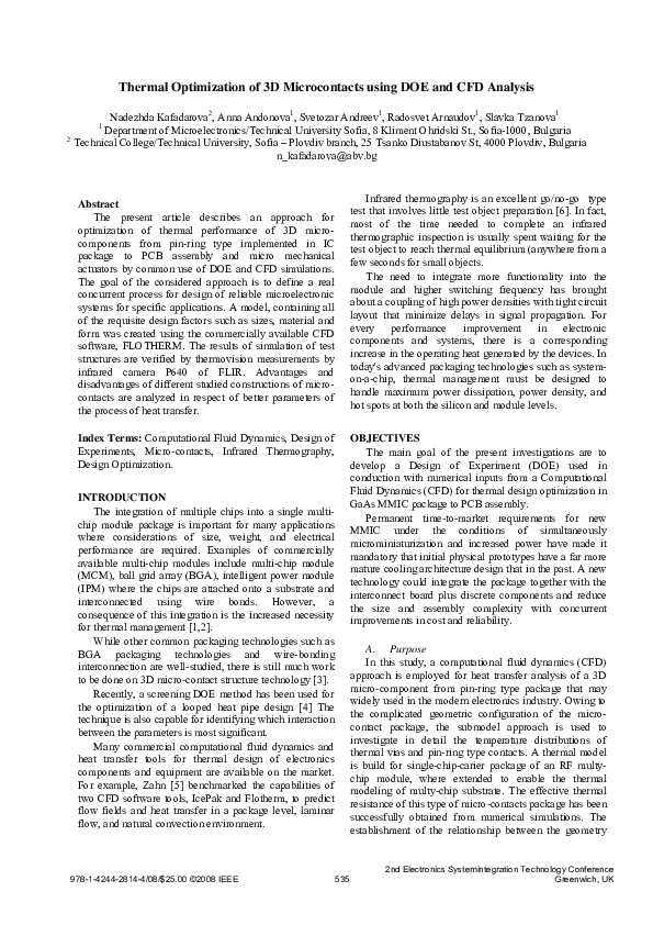 (PDF) Thermal optimization of 3D microcontacts using DOE and CFD analysis