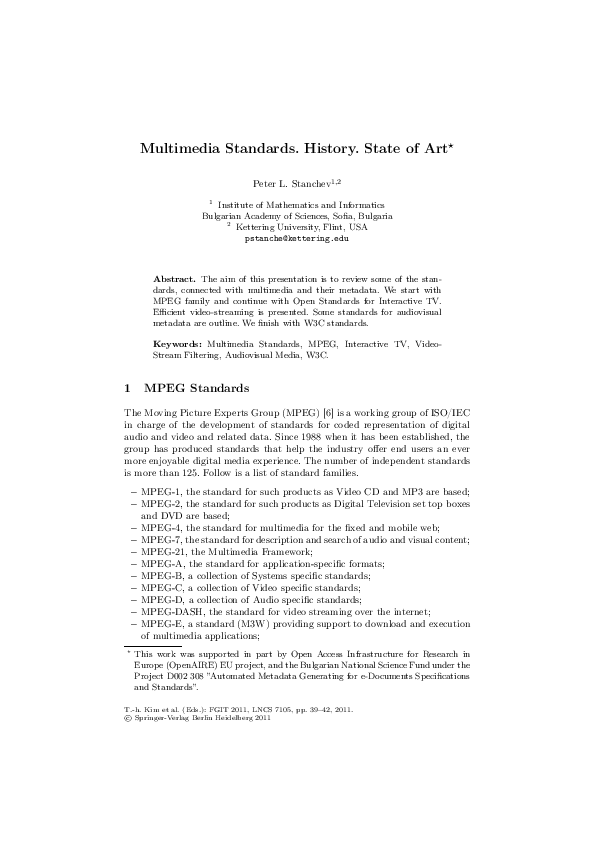 (PDF) Multimedia Standards. History. State of Art