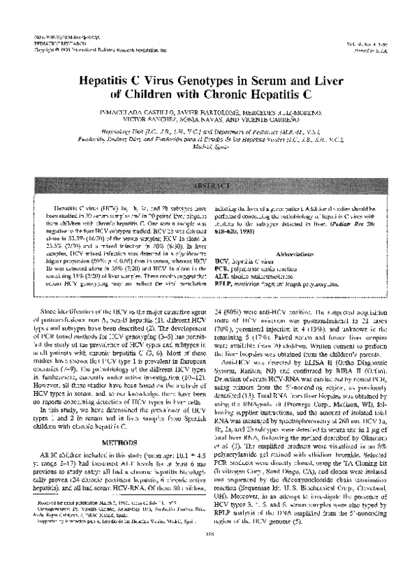 (PDF) Hepatitis C virus genotypes in serum and liver of children with ...