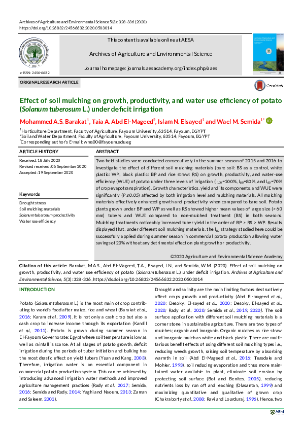 (PDF) Effect of soil mulching on growth, productivity, and water use ...