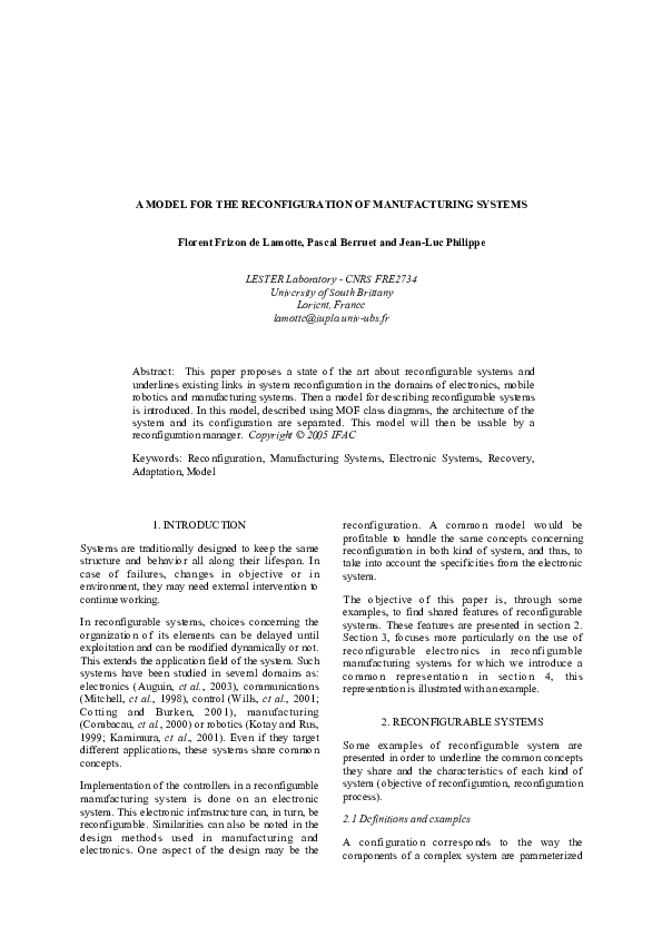 (PDF) A model for the reconfiguration of manufacturing systems