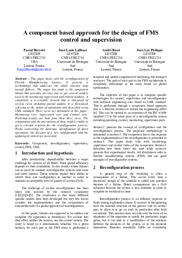 (PDF) A component based approach for the design of FMS control and ...