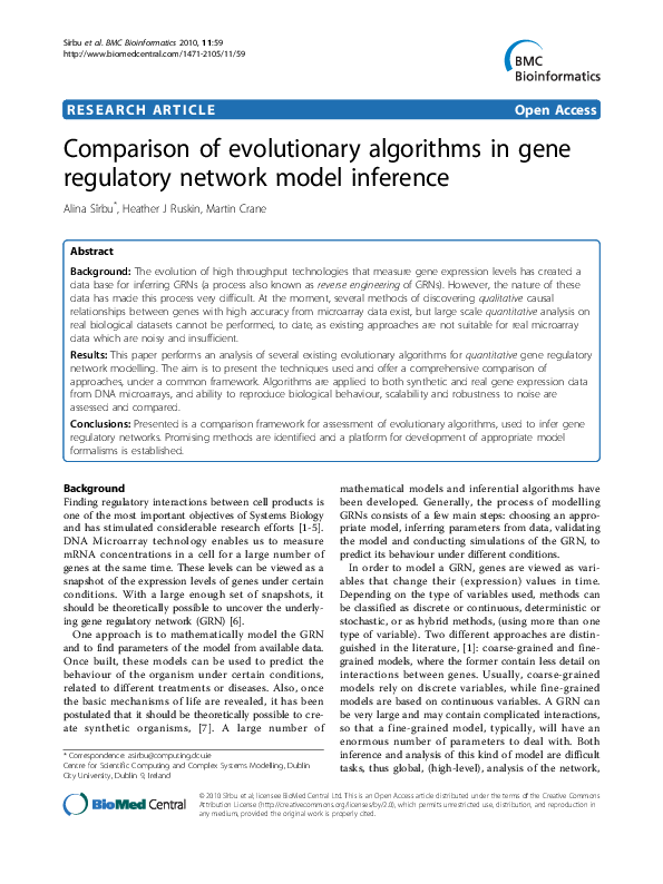(PDF) Comparison of evolutionary algorithms in gene regulatory network ...