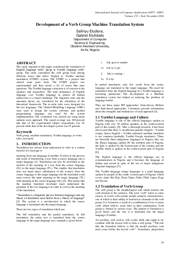 (PDF) Development of a Verb Group Machine Translation System