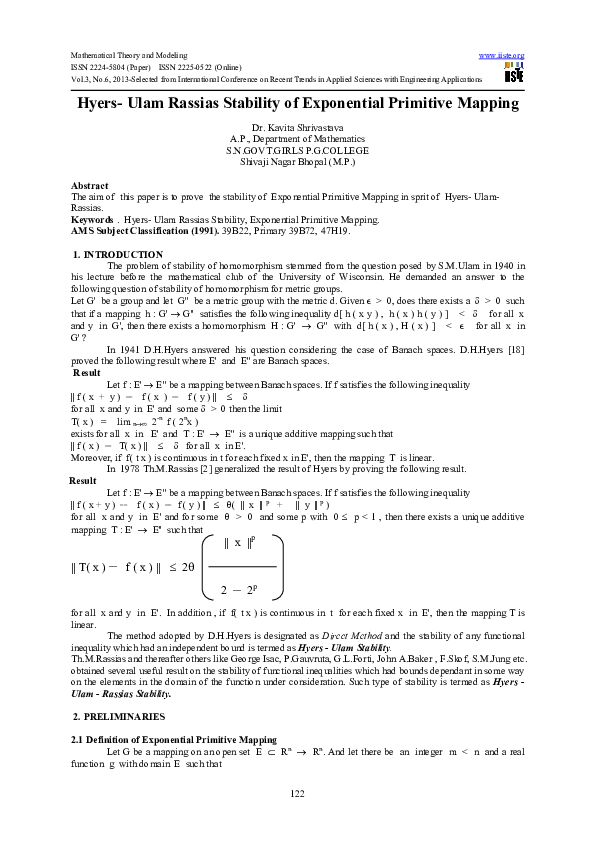 (PDF) Hyers- Ulam Rassias Stability of Exponential Primitive Mapping