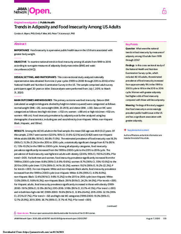 (PDF) Trends in Adiposity and Food Insecurity Among US Adults