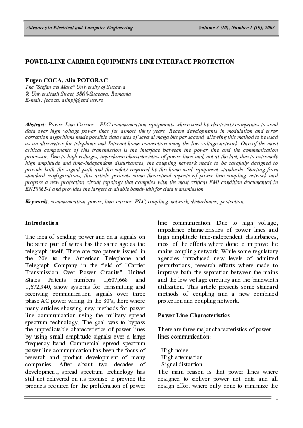 (PDF) PowerLine Carrier Equipments Line Interface Protection Alin