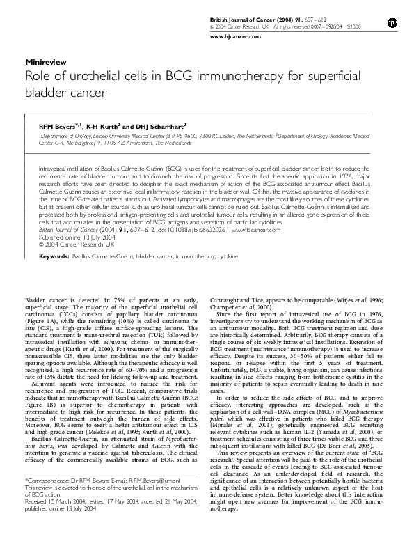 (PDF) Role of urothelial cells in BCG immunotherapy for superficial ...