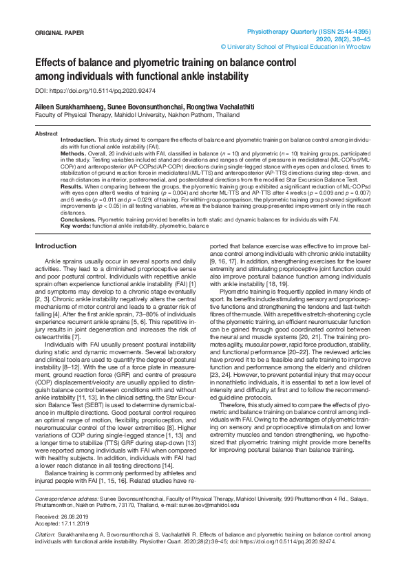 (PDF) Effects of balance and plyometric training on balance control ...