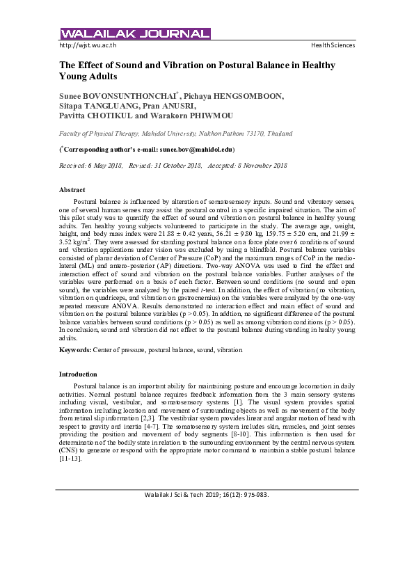 (PDF) The Effect of Sound and Vibration on Postural Balance in Healthy ...