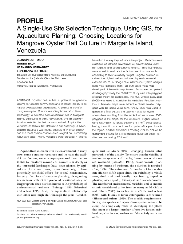 (PDF) A Single-Use Site Selection Technique, Using GIS, for Aquaculture ...