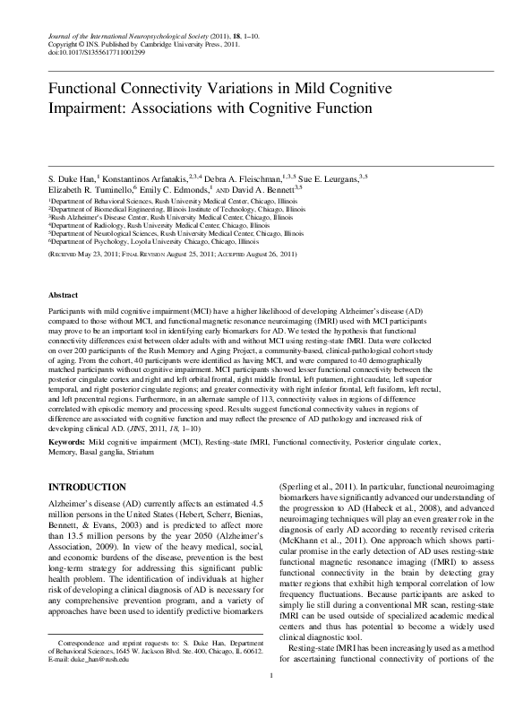 (PDF) Functional Connectivity Variations in Mild Cognitive Impairment ...