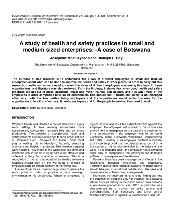 (PDF) A study of health and safety practices in small and medium sized ...