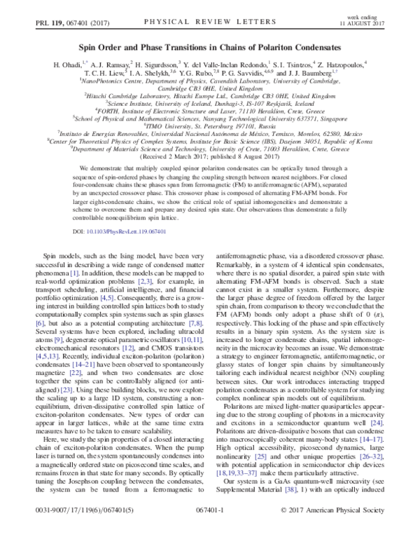 (PDF) Spin Order and Phase Transitions in Chains of Polariton Condensates