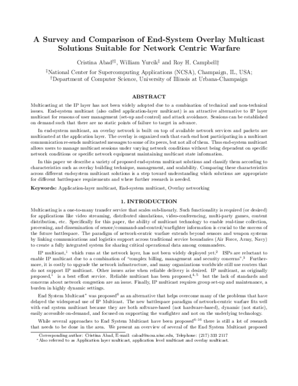 (PDF) A survey and comparison of end-system overlay multicast solutions ...