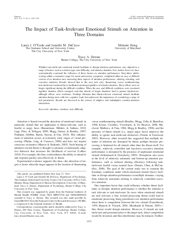 (PDF) The impact of task-irrelevant emotional stimuli on attention in ...