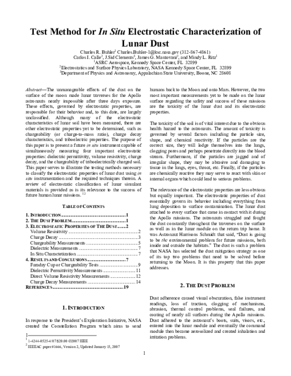(PDF) Test Method for In Situ Electrostatic Characterization of Lunar