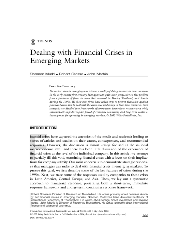 (PDF) Dealing with financial crises in emerging markets