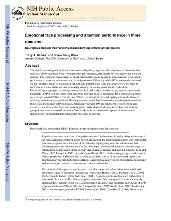 (PDF) Emotional face processing and attention performance in three ...