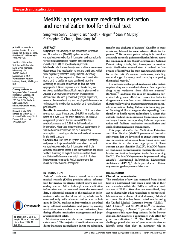 (PDF) MedXN: an open source medication extraction and normalization ...