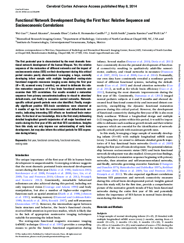 (PDF) Functional Network Development During the First Year: Relative ...