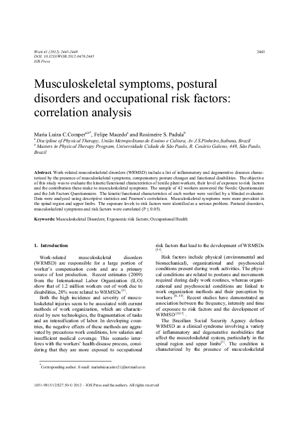 (PDF) Musculoskeletal symptoms, postural disorders and occupational ...