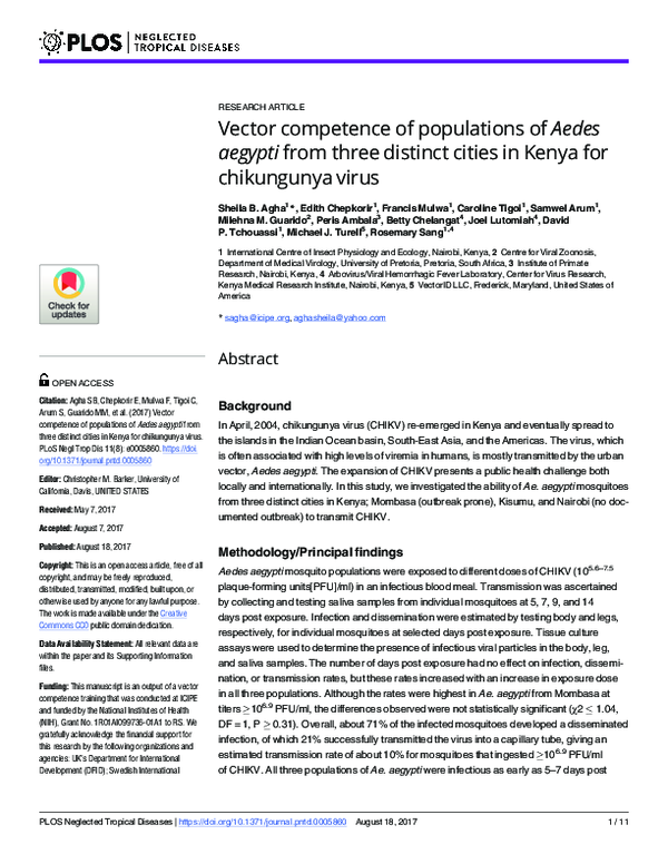 (PDF) Vector competence of populations of Aedes aegypti from three ...