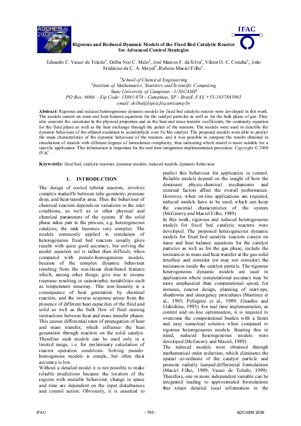 (PDF) Rigorous and Reduced Dynamic Models of the Fixed Bed Catalytic ...