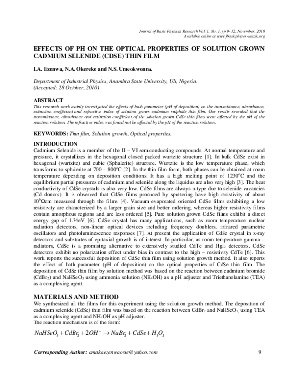 (PDF) Effects of PH on the Optical Properties of Solution Grown Cadmium ...