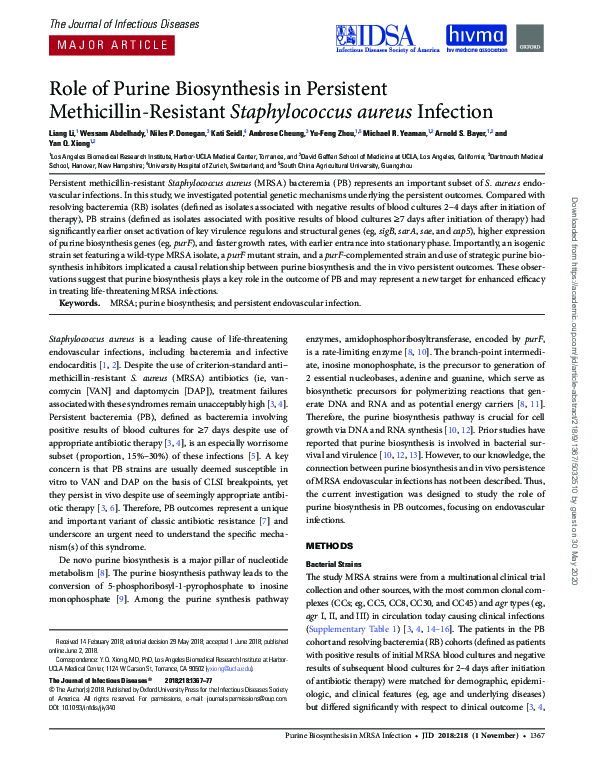 (PDF) Role of Purine Biosynthesis in Persistent Methicillin-Resistant ...