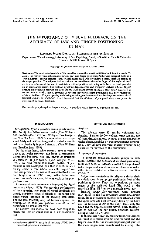 (PDF) The importance of visual feedback on the accuracy of jaw and ...