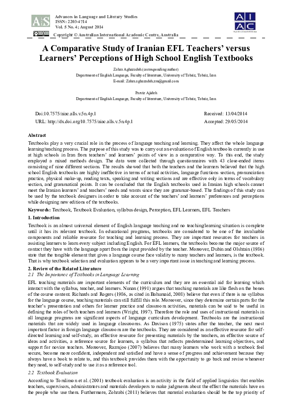 (PDF) A Comparative Study of Iranian EFL Teachers’ versus Learners ...