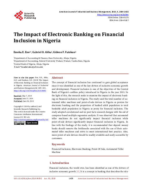 (PDF) The Impact of Electronic Banking on Financial Inclusion in Nigeria