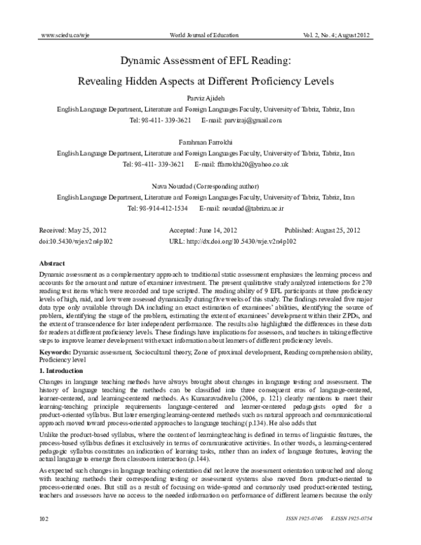 (PDF) Dynamic Assessment of EFL Reading: Revealing Hidden Aspects at ...