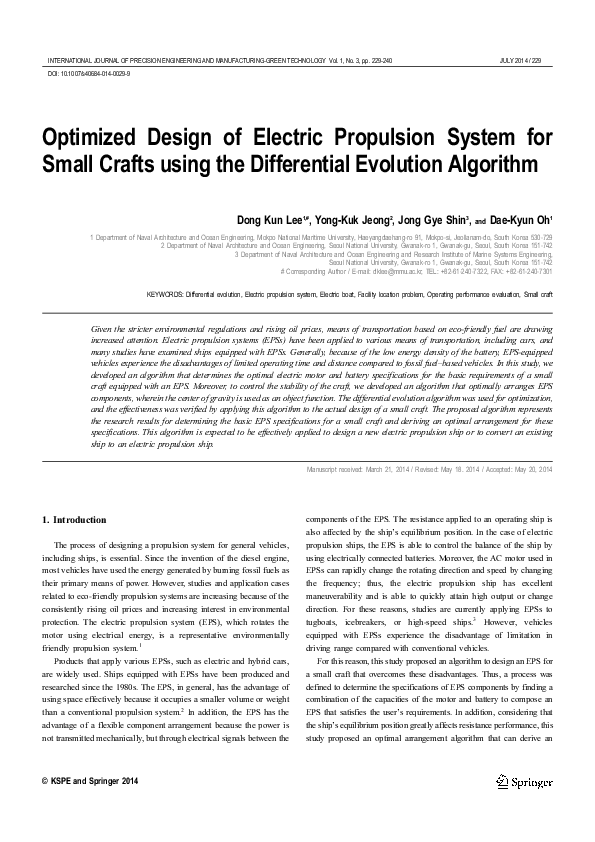 (PDF) Optimized design of electric propulsion system for small crafts