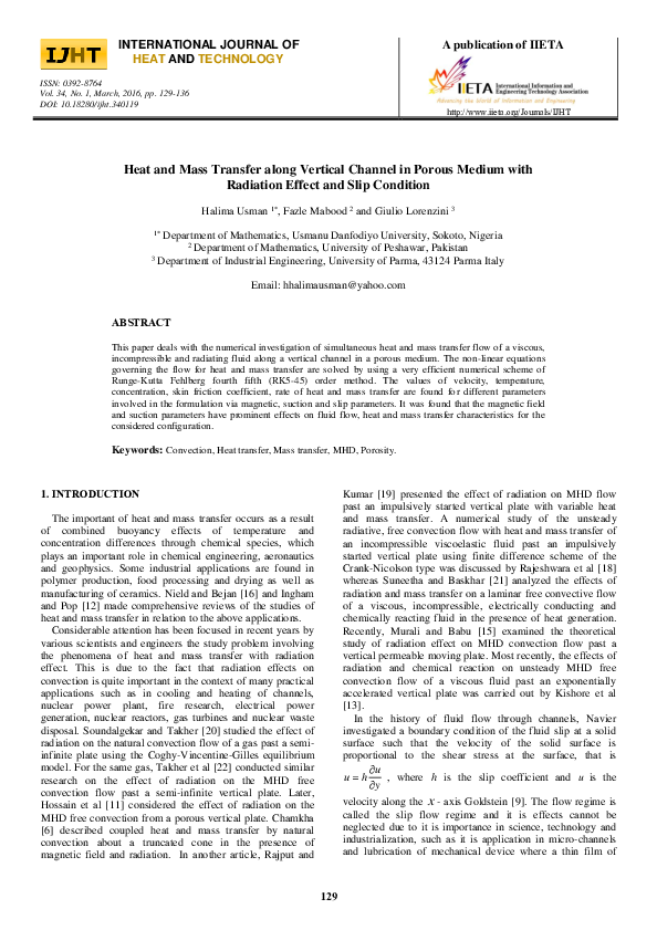(PDF) Heat and Mass Transfer along Vertical Channel in Porous Medium ...